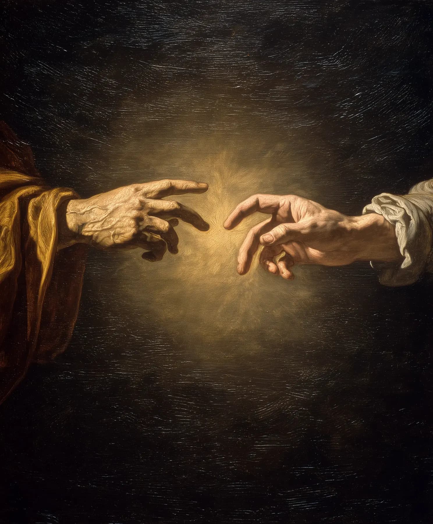 Hands touching. Oil painting